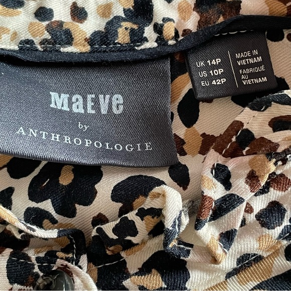 Maeve by Anthropologie Long sleeve Leopard print Ruffled Button Down Size 10p - Picture 7 of 8